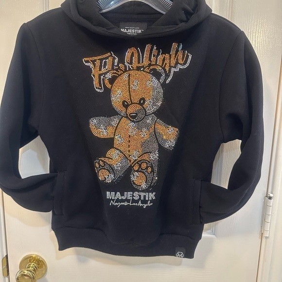 MAJESTIK Black Rhinestone FLY HIGH Bear Sweat Suit Child Set Size 7-8T NWOT - Picture 4 of 17